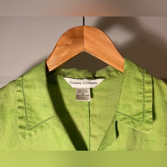 100% linen green blouse tee - Picture 2 of 6